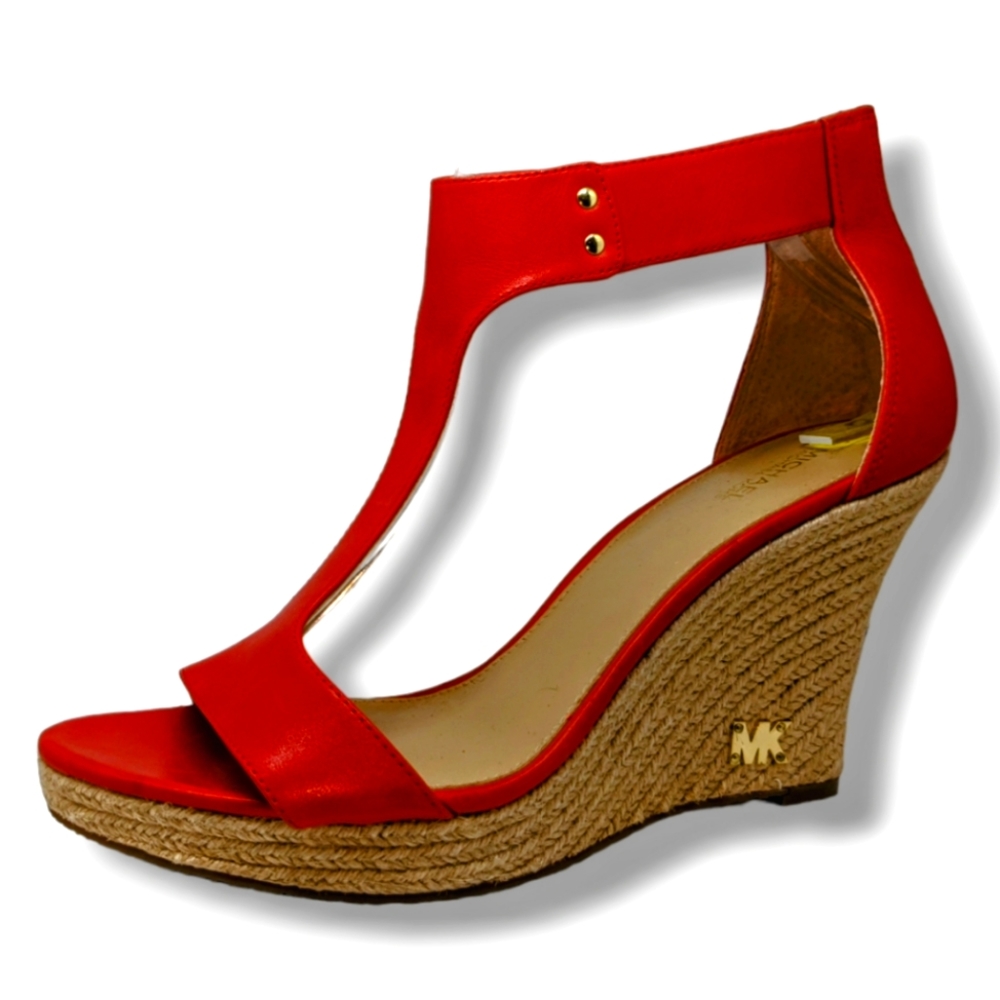 MICHAEL Michael Kors | Jute Coral Leather Open Toe Wedges Women's Size 9 - Picture 1 of 7